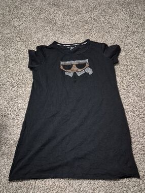 Karl Lagerfeld Black Short Sleeve Tee with Rhinestone Karl Graphic
